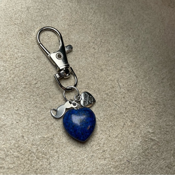 Lapiz Lazuli Heart Shaped Stone Love My Cat Keychain Or Purse Toggle - Picture 2 of 12